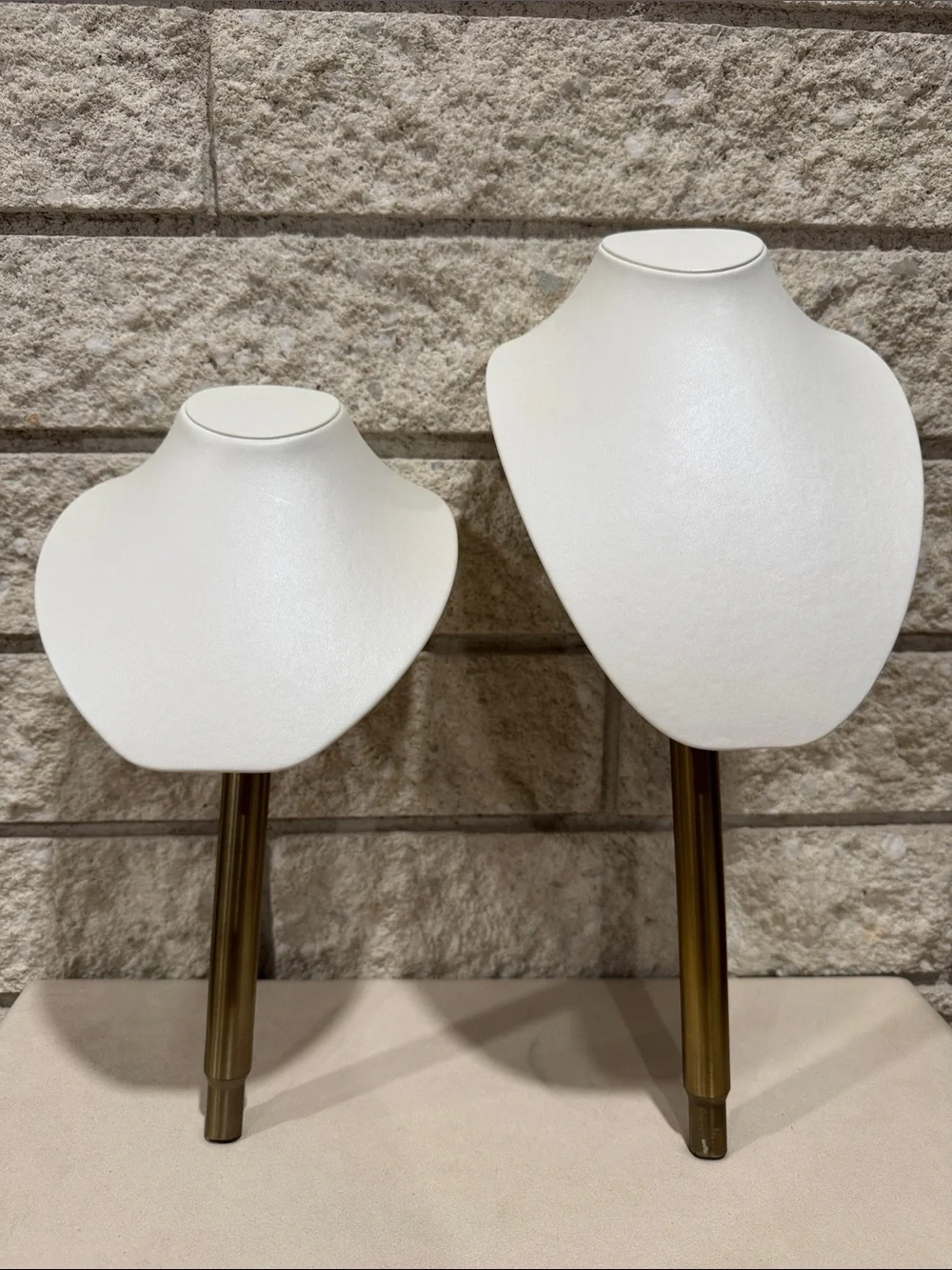 Pair of White Jewelry Display Bust with Brass Stand
